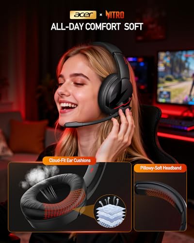 acer Wireless Gaming Headset, PS5 Headset with 2.4GHz for Ps5, Ps4, PC, Switch, Bluetooth 5.3 + 100Hrs Gaming Headphones with Noise Canceling Mic for Laptop, Mobile, Mac, 50mm Drivers (Black) - color: Black