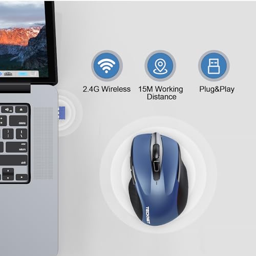 TECKNET Wireless Mouse Rechargeable, 2.4G Computer Mice with USB-A Receiver | 2.4G Connection, 800mAh Battery, 3X Faster Charging, Silent Click, 6-Level 4800 DPI, Ergonomic Design for All-day Comfort - color: Blue