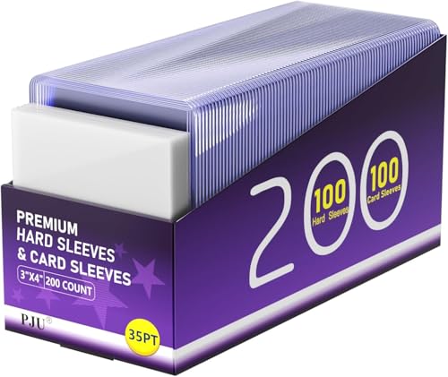 200 Card Sleeves Hard Plastic, Premium Baseball Card Sleeves, 3" x 4" Trading Cards Holder, Sports Football Game Cards Protectors Top Cases (100 Hard Sleeve + 100 Soft Sleeve) - size: 100 Hard Sleeves + 100 Soft Sleeves