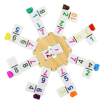 Bucher & Rossini Mexican Train Dominoes Set with Numbers with 4 Racks, Dominos with Numbers with Wooden Domino Holders 91 Tiles Dominoes Game Set with Portable Case for Family Game Night - color: Mexican Train With Numbers