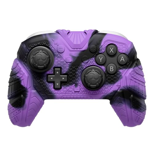 PlayVital for Nintendo Switch 2 Pro Controller Skin Cover – Samurai Armor Edition Silicone Case for Switch 2 Pro Controller with Back Button Caps & Thumb Grip & Sticker, Shockproof - Purple & Black - color: Purple & Black