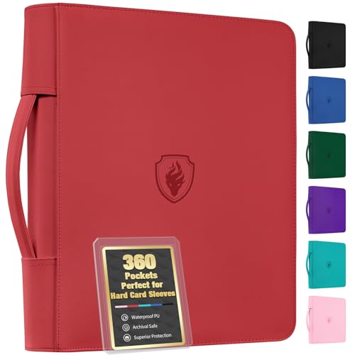 Fabmaker Top Load Binder Holds 360 Cards, Portable Card Binder with Retractable Handle, Side Loading Trading Card Storage for 3" x 4" Hard Card Sleeves, Collectible Case for Games, Sports Cards, Red - color: Red