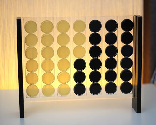 Unique Four in a Row - Acrylic 4 in a Row Game - Board Game Decor - Coffee Table Game - 2 Player Family Game - Connect The Four Pieces - Classic Strategy Game (Black and Gold) - color: Black and Gold