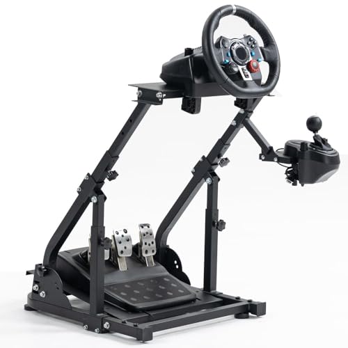 Supllueer Racing Steering Wheel Stand with Double Arm Reinforcing Bar Support Fit for Logitech G25 G27 G29 G920 G923, for Thrustmaster T300RS, Sim Racing Frame,No Wheel Pedal Shift Seat