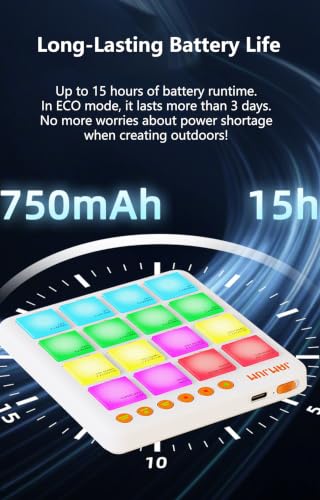 Mini Wireless MIDI Controller Pads, Mini Controller Pad for Beat Making & DJ Performance, 16 RGB Velocity Pads with Aftertouch, Bluetooth & USB MIDI