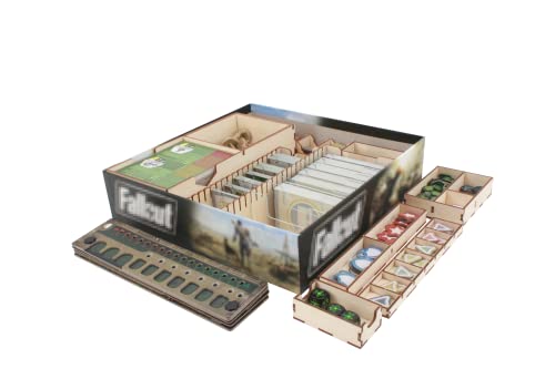 The Broken Token Game Organizer Compatible with Fallout - Wooden Game Organizing Box with Multiple Trays