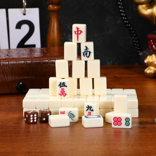 BESTOYARD Portable Mini Travel Mahjong Tile Set Chinese Mahjong Game with 146 Brown Carrying Case for Adult Beginner Players and Elderly, Travel-Friendly Family Gatherings and Leisure Activities