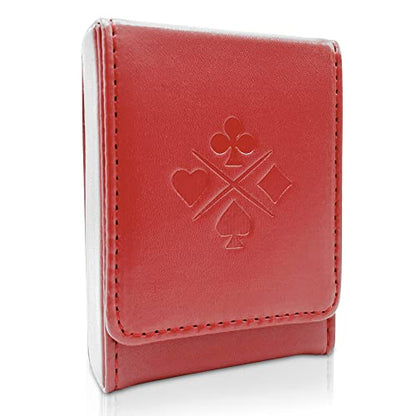 Single Deck Leather Playing Card Case/Holder - Fits Poker and Bridge size cards (Wine Red) - color: Wine Red