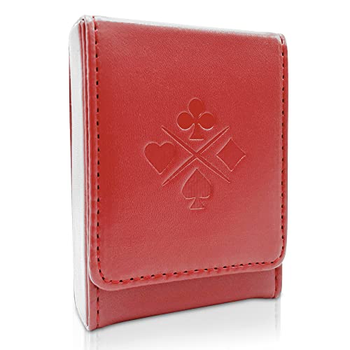 Single Deck Leather Playing Card Case/Holder - Fits Poker and Bridge size cards (Wine Red) - color: Wine Red