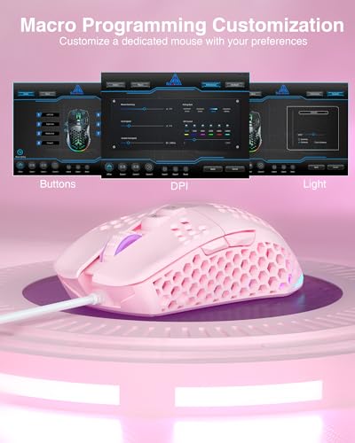 SOLAKAKA SM900 Wired Gaming Mouse with Honeycomb Shell,12800 DPI,7 Programmable Buttons,Lightweight Gaming Mice Ergonomic Computer Mouse Gaming for Windows/PC/Mac/Laptop Gamer (Pink) - color: 2Pink