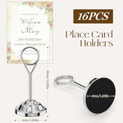 Urban Deco 16 Pieces Table Card Holder Place Card Holders 4 inches Steel Card Holders for Photos, Food Signs, Memo Notes, Weddings, Restaurants, Birthdays (Silver Round) - color: Silver Round