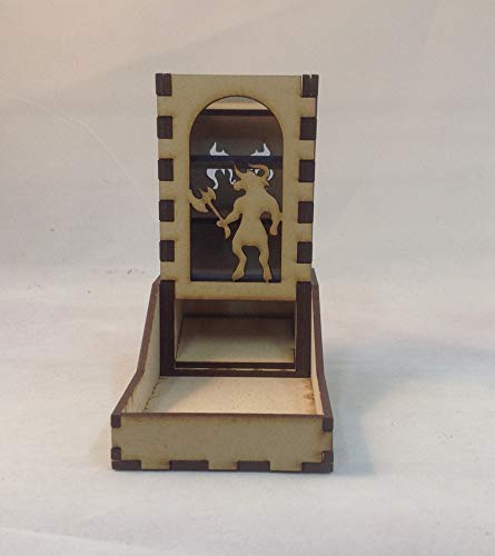 Minotaur Mini Dice Tower v1 Neon Blue Acrylic Window Laser Cut MDF Unique Gift