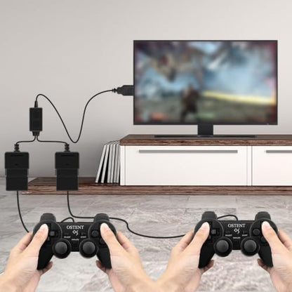 OSTENT Dual USB Adapter Converter Cable Cord for Sony PlayStation 1/2 PS One PSX Wired Controller Gamepad Joystick to PC Laptop