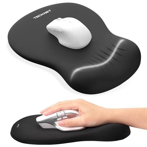 TECKNET Ergonomic Mouse Pad with Wrist Rest, Smooth Surface & Non-Slip Base | Memory Foam Mousepad with Wrist Support, Ergonomic Middle Concave for Laptop/PC, Pain Relief for Home Office Gaming, Black - color: Black