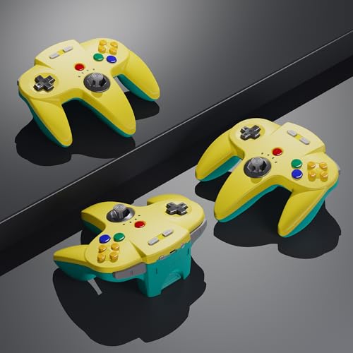 2 Pack Wireless N64 Controller for Switch 1 & 2, N64 Console, Lemon/Cyan | (Built-in Vibration) (Rechargeable) (3D Analog Stick), 2.4 GHz USB & N64 Receiver Made for Switch Online, Windows PC, macOS - color: Two Pack Lemon/Cyan