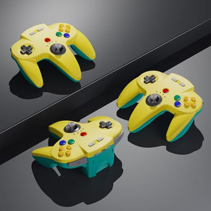 2 Pack Wireless N64 Controller for Switch 1 & 2, N64 Console, Lemon/Cyan | (Built-in Vibration) (Rechargeable) (3D Analog Stick), 2.4 GHz USB & N64 Receiver Made for Switch Online, Windows PC, macOS - color: Two Pack Lemon/Cyan