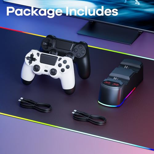 AROEVEIB 2 Pack Controller with Charger Dock for PS4 Controller, Wireless Gamepad with LED Charging Dock Station and 2 USB Cable - color: White Black
