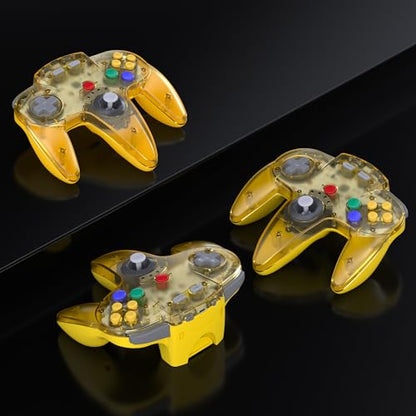 Wireless N64 Controller Made for Switch 1 & 2, N64 Console, (Clear Yellow) | (Built-in Vibration) (Rechargeable) (3D Analog Stick), 2.4 GHz USB & N64 Receiver Made for Switch Online, Windows PC, macOS - color: Transparent Yellow