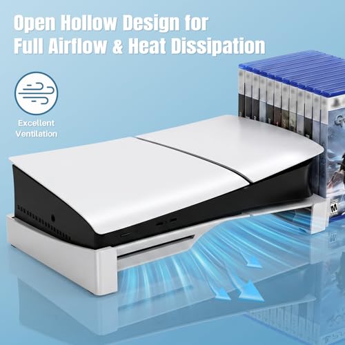 ZYTHRONE Horizontal Stand Compatible with PS5 Slim & Pro Console, Base Stand for PlayStation 5 Slim/Pro Disc & Digital Editions, Hold 12 Pcs Game Disc (Not for PlayStation 5 2020), White - color: White