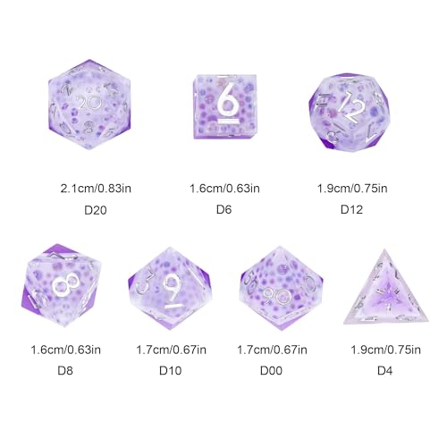 7PCS Cocktail Dice Set,Handmade Sharp Edge Dice Set D&D RPG Polyhedral Die,for Dungeons and Dragons TTRPG Games Roleplaying Games,with Gift Box.(Purple) - color: Cocktail Purple