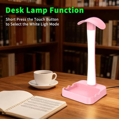 Headphone Stand with Charger,Gaming Headset stand with RGB Light Mode,For Airpod Max Stand,Desk Lamp,Phone Holder,Tablet Holder,desktop organizer,Gifts for Gamers & Music Lover (Pink) - color: Pink