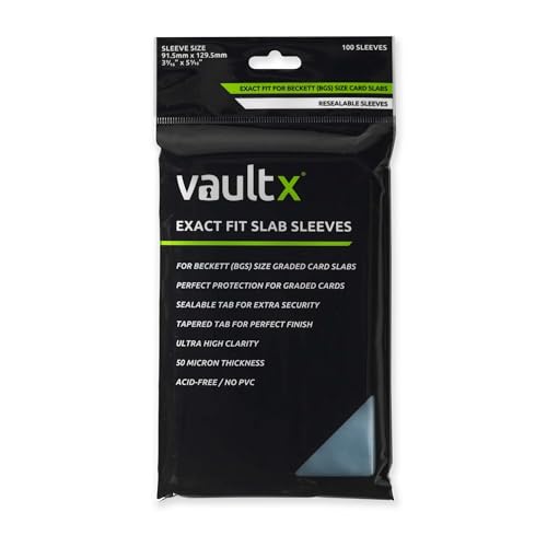 Vault X Exact Fit Slab Sleeves (100 Pack) for BGS Beckett Graded Cards | Fits BGS & Beckett graded slabs & cases. Crystal-clear, acid-free protective sleeves. 100-pack for graded card collectors. - size: BGS Fit 100 pack