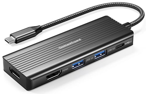USBC to HDMI, DockteckExpand 5-in-1 USB C Hub with Dual HDMI | 4K@30Hz, 2 USB 3.0 Ports, 100W PD Charging – Compatible with MacBook, Dell, Chromebook & More - color: Cool Black