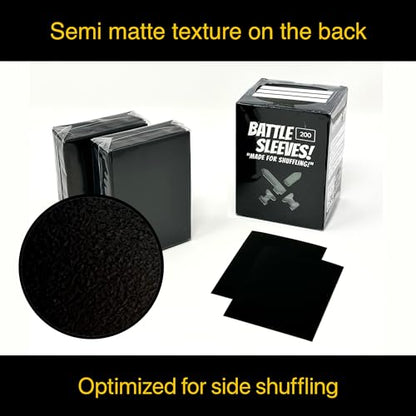 Battle Sleeves! Semi Matte for Standard Sized Trading Cards | Super Easy to Shuffle! | 200 Count | Black - color: Black