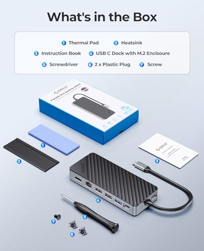 ORICO USB-C Hub with M.2 SSD Enclosure, 8-in-1 USB C Docking Station Fits M.2 NVMe/SATA SSD, 10Gbps, 4K@60Hz HDMI, 100W PD, Ethernet - OM28PR - style: with RJ45