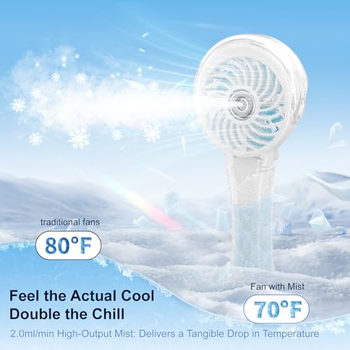 HandFan Upgraded Portable Misting Fan, Handheld Spray Water Mister Fan, USB Rechargeable Personal Mist Fans, Mini Cooling Hand Fans for Summer Beach Travel Concerts, Gifts for Women(White) - color: White, style: HF318C