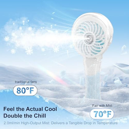 HandFan Upgraded Portable Misting Fan, Handheld Spray Water Mister Fan, USB Rechargeable Personal Mist Fans, Mini Cooling Hand Fans for Summer Beach Travel Concerts, Gifts for Women(White) - color: White, style: HF318C