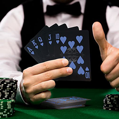WJPC PVC Waterproof Playing Cards, Cool Black Plastic Poker Cards,Deck of Cards for Game and Party.(Wolf) - color: Blue