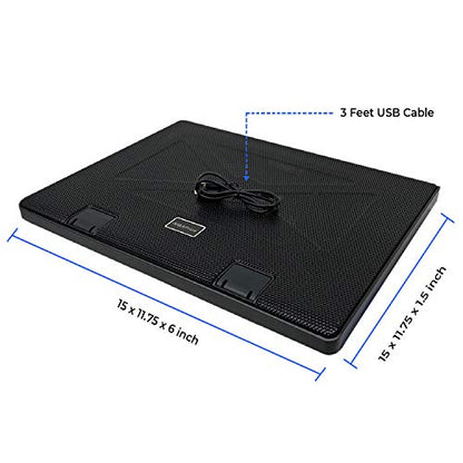 iMBAPrice Black Laptop Cooling Pad, Laptop Cooler with 5 Blue Quiet Fans for 12"-17" Notebook Computer PC Gaming Laptop Fan, Height Adjustable Laptop Cooling Stand Laptop Accessories, 1-Pack