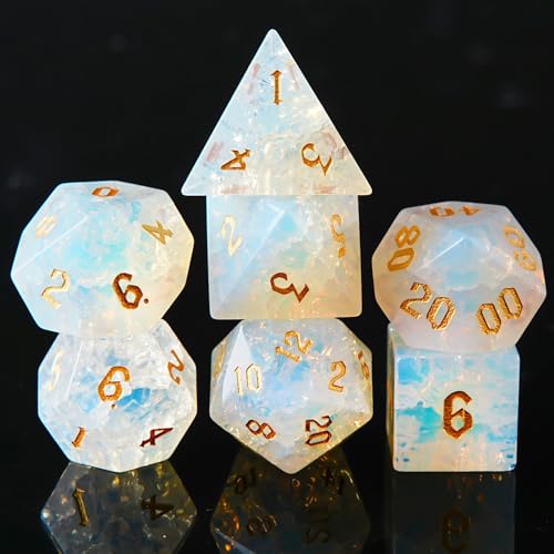 Crack Opal Crystal DND Dice Set 7 PCS Gemstone Suitable for Dungeons and Dragons for D & D RPG Games (Crack Opal - color: Crack-opal