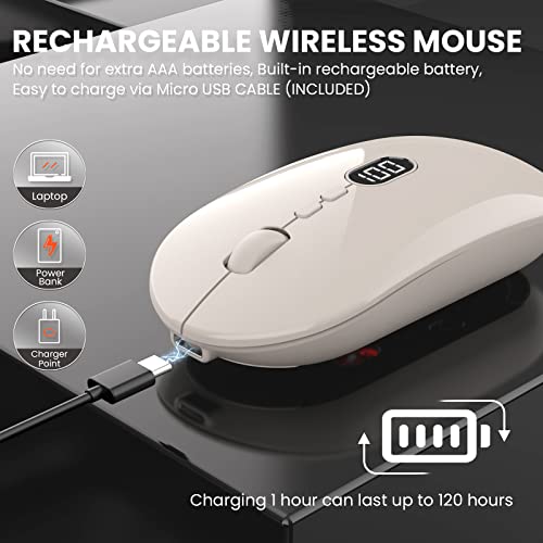 MAGIC-REFINER X1 Wireless Computer Mouse with Battery Level Visible | 2.4G Portable, Ultra Slim USB Mouse, Silent Click, 1600 DPI for Win/Mac/PC/Laptop/Computer/Office/Travel - color: Ivory