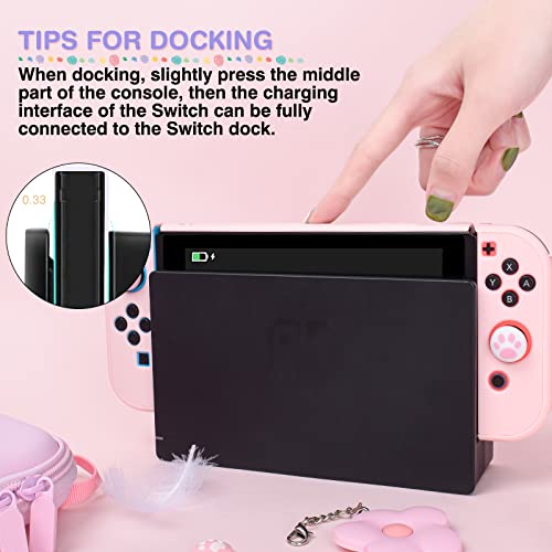 DLseego Pink Switch Case Set Carrying Case with 10 Slots Cute Protective Dockable Hard Shell with 4PCS Lovely Cat Paw Thumb Grips Caps and 1PC Flower Blossom Chain for Switch 2017 Version - color: Pink, size: Switch 1 6.3inch