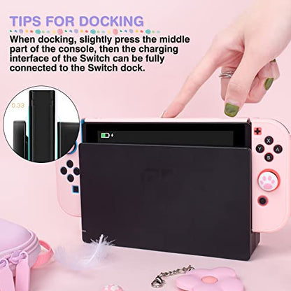 DLseego Pink Switch Case Set Carrying Case with 10 Slots Cute Protective Dockable Hard Shell with 4PCS Lovely Cat Paw Thumb Grips Caps and 1PC Flower Blossom Chain for Switch 2017 Version - color: Pink, size: Switch 1 6.3inch