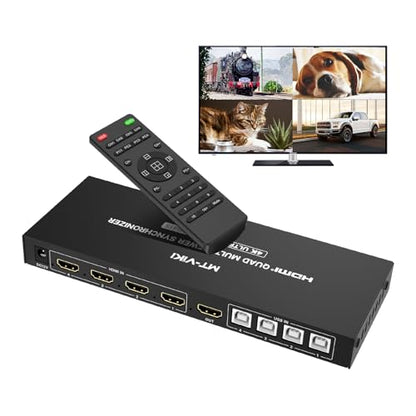 MT-VIKI HDMI KVM Multiviewer w/Audio, 4K@30Hz Quad-View HDMI Multiviewer, Support Keyboard Hotkey/Mouse-Crossing Switching, PIP POP - size: 4x1 w/ Mouse Crossing