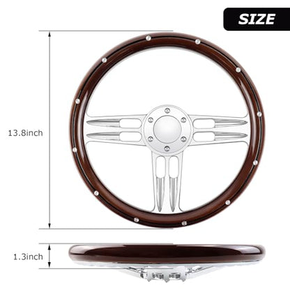Billet Wooden Racing Steering Wheel, 6 Hole Steering Wheel with Horn Buttons 3 Spoke for Rally/Motorsport/Car Simulator Driving