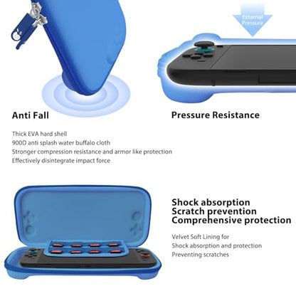 RAVEtone Travel Carrying Case Compatible with Nintendo Switch 2 Model 2025, Ultra Slim Premium EVA Portable Hard Shell Pouch Waterproof Game Bag with 16 Game Cartridge Accessories (Blue) - color: Blue, style: Slim