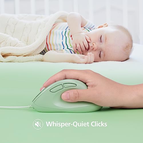 Micropack Ergonomic Mouse Wired for Laptop, PC Computer and Desktop, Ergo Mouse Vertical with Silent Clicks, Up to 3200 DPI Adjustable Mouse Sensitivity, Green - color: Green, size: Wired