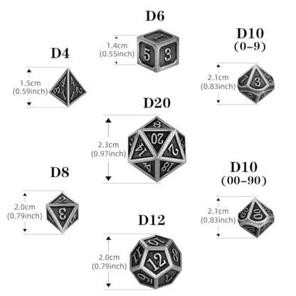 Metal Dice Set, 7pcs Polyhedral Metal DND Dice Set, DND Starter Set, D&D Gifts with Gift Bag, Role Playing Board Games Accessories, Silver - color: Silver + Gift Bag