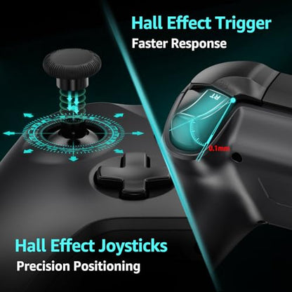 IWGAME Wired Controller for X-BOX/PC, Hall Effect Joysticks&Triggers Gamepad with Turbo, 3.5mm Headphone Jack/Dual Vibration, Compatible with X-BOX One/S/X, X-BOX Series S/X, PC, IOS, Android Platforms(Black, 7.2ft) - color: Black