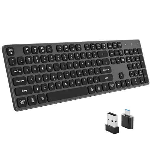 Rechargeable Wireless Keyboard for Mac and Windows, Ultra Slim 2.4GHz Full-Size Keyboard with Low-Profile Quiet Keys, Compatible with PC, Laptop, Windows 11/10/8/7 (Black) - color: Black-1