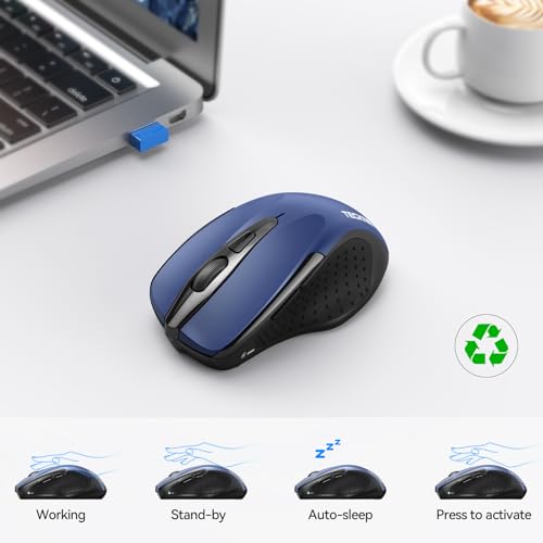 TECKNET Wireless Mouse, BT 5.0/2.4G, Silent 4800 DPI 6 Buttons, Blue | Bluetooth 5.0/3.0 & USB A, 2-Device Easy Switch, Wide OS Compatible, 6-DPI, Ergonomic for S/M Hands, Extended Battery - color: Blue