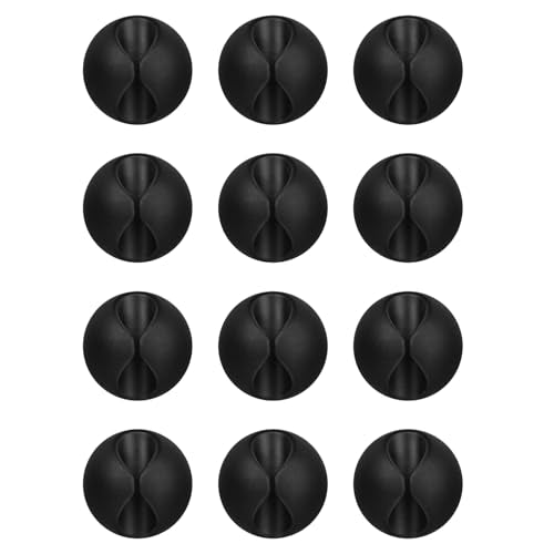 12PCS Black Adhesive Cable Clips Cord Organizer for Wire Management | Residue-Free Strong Adhesive, No-Drill Install, For Charger Headphone Cords, Home Office Desk Car Nightstand, Wire Organizer - color: Black