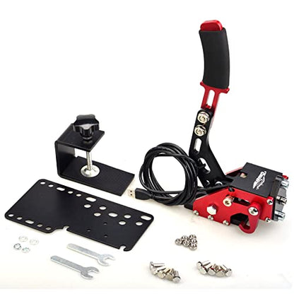CNRAQR PC Racing Game USB Handbrake for 16Bit SIM for Racing Games, Compatible with G27 G29 G923 T500 T300 Simulate Linear Handbrake Red（With Fixing Clip and Plate - color: Red
