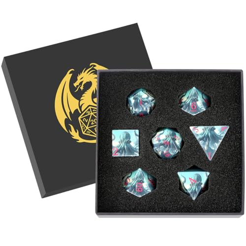 DND Dice Set, Octopus Theme Dice Set, UV Printed, Resin Material, DND Starter Set, 7pcs Polyhedral Dice Set with Dice Box, Role Playing Board Games Accessories - color: Octopus Style Gift Box