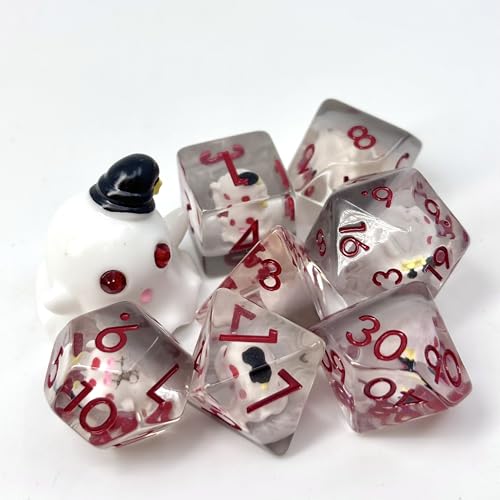 Sage's Portal Animal Familiars Resin DND Dice Set Polyhedral Dice Set for Dungeons and Dragons RPG Pathfinder Tabletop TTRPG (Sleepy Ghost + Figurine) - color: Sleepy Ghost + Mini Figure, style: Dice Set +Mini Figure
