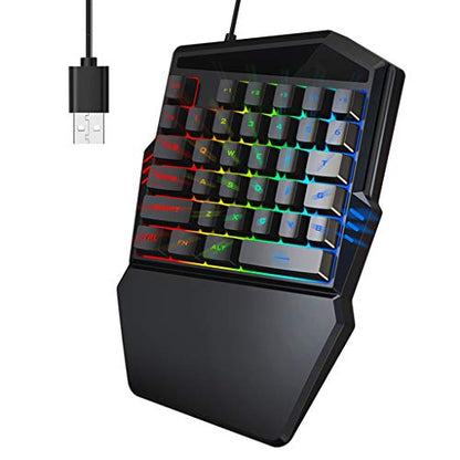 PC One-Handed Keyboard Ergonomic Mechanical Gaming Keypad with 35 Keys Wrist Rest Colorful Backlight for Laptop/Computer/Mobile Phone/Tablet